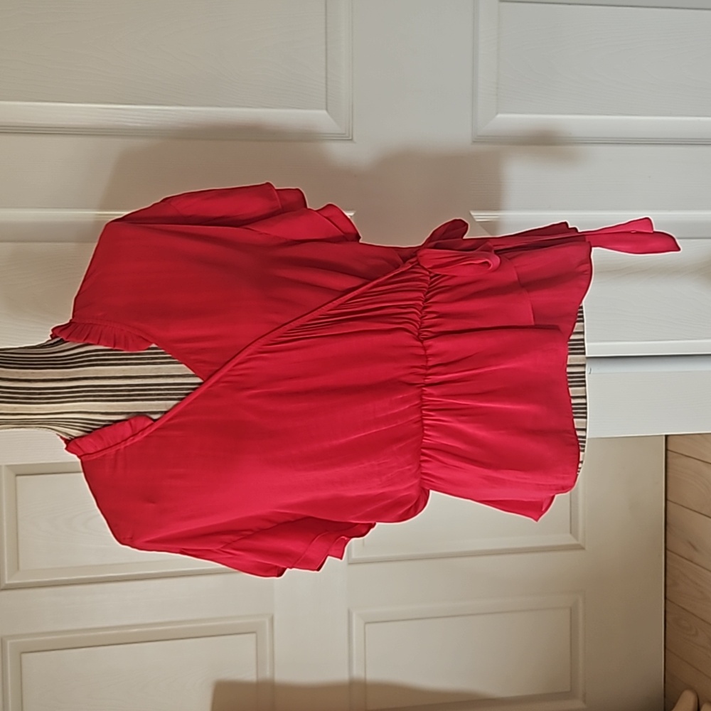 ANDREW MARC NEW YORK Woman Faux Wrap Around Ruffles Sleeve Blouse Size S